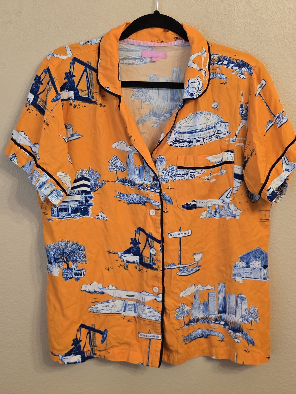 Katie Kime Houston Toile Orange Printed Short Sleeve Pajama Top